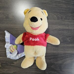Disney Winnie The Pooh Plush Rattle Attached Blankie & Bee
